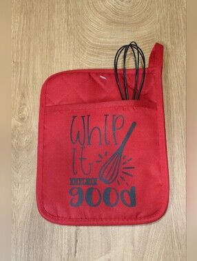 Handmade Red Kitchen Potholder With Silicone Whisk